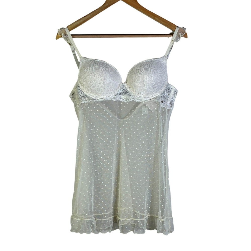 Jessica Simpson Babydoll Swiss Dot Chemise White Romantic Lace Ruffle Size S